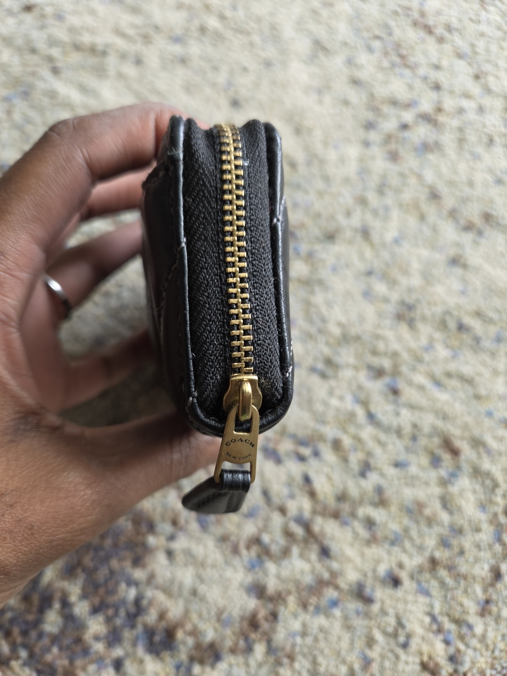 Coach Quilted Leather Zip Card Case Wallet in Black - Picture 3 of 10